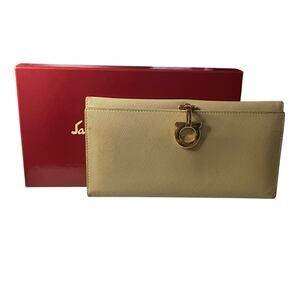 Salvatore Ferragamo Gancini Continental Wallet beige Gold-tone Gancini clasp